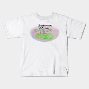 Andaman Islands watercolor Island travel, beach, sea and palm trees. Holidays and rest, summer and relaxation Kids T-Shirt